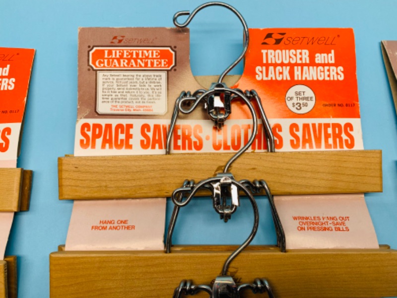 Photo 2 of 279342…3 packs of 3 each vintage setwell wood pants hangers with packaging 