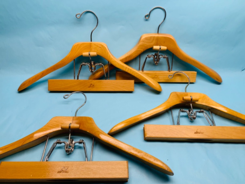 Photo 1 of 279343…4 vintage setwell high quality wood hangers with pants clips 