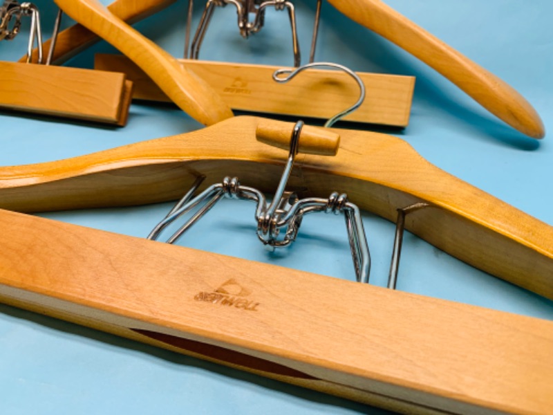 Photo 3 of 279343…4 vintage setwell high quality wood hangers with pants clips 