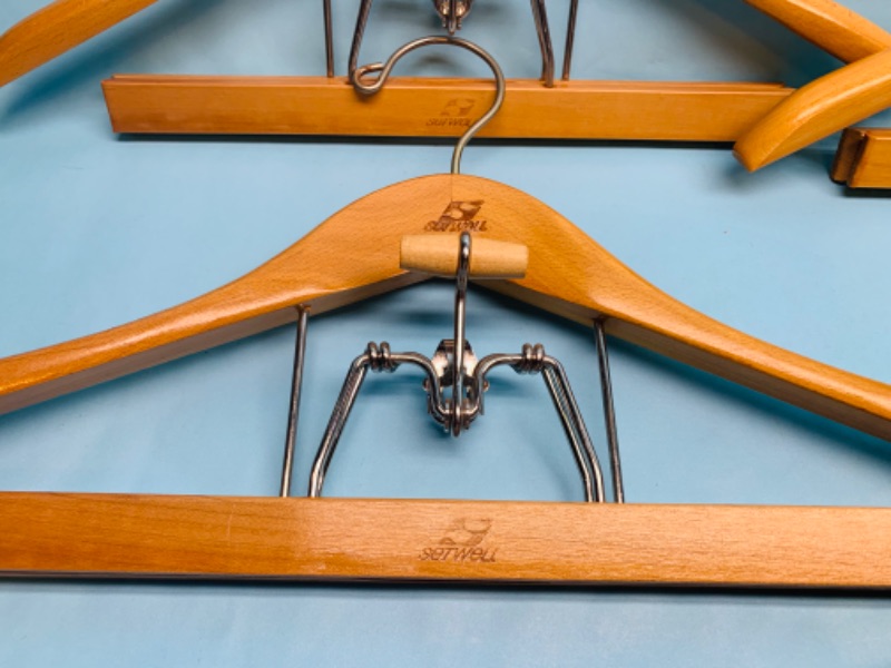 Photo 3 of 279345…4 vintage setwell high quality wood hangers with pants clips 