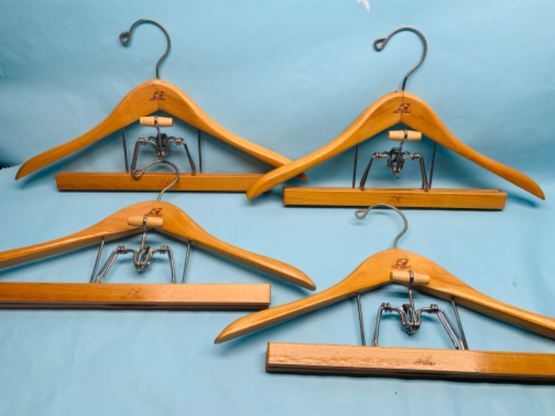 Photo 1 of 279345…4 vintage setwell high quality wood hangers with pants clips 