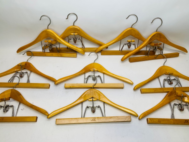 Photo 1 of 279365…10 vintage setwell high quality wood hangers with pants clips 