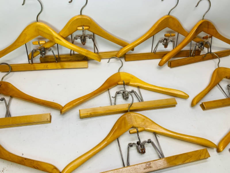 Photo 3 of 279365…10 vintage setwell high quality wood hangers with pants clips 