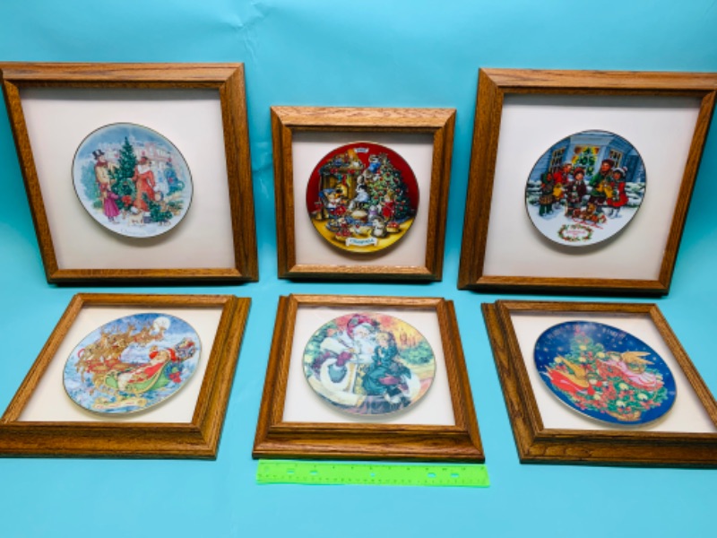 Photo 1 of 279374…6 vintage framed Christmas plates 15 x 15 and 12 x 12 inch 