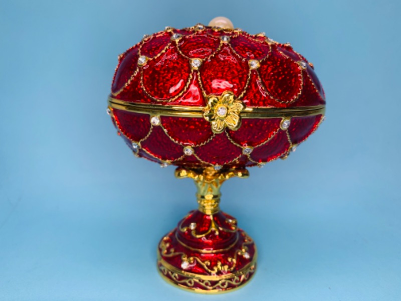 Photo 1 of 279390… 4” impulse jeweled and crystal enamel hinged musical trinket box in satin lined box 