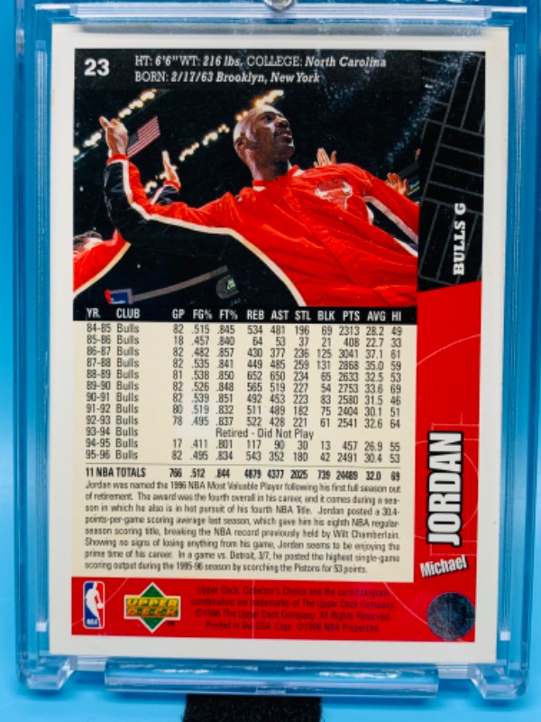 Photo 2 of 279471… upper deck Michael Jordan card 23 in hard plastic case