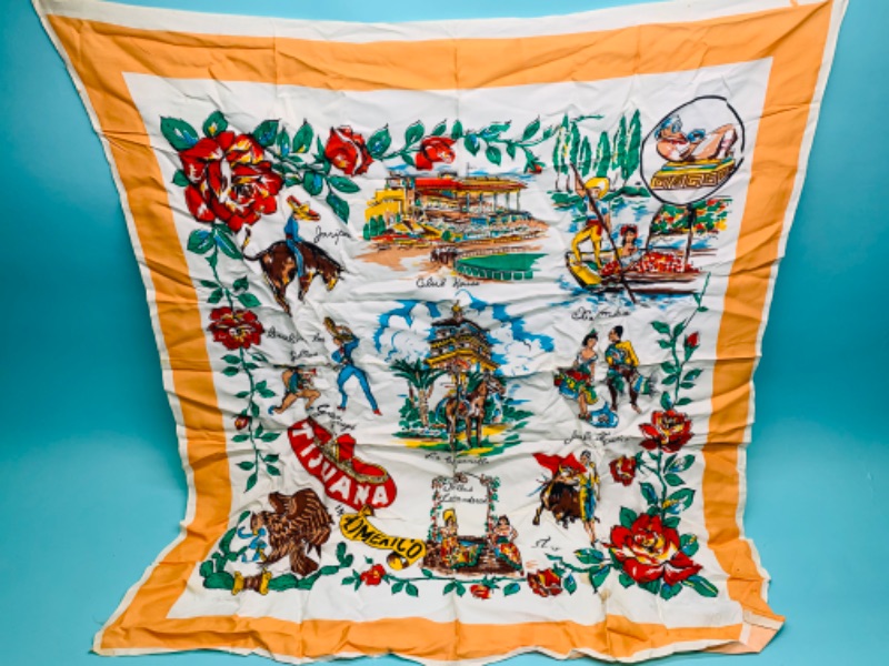 Photo 1 of 279567…vintage Tijuana old Mexico silk souvenir scarf  32 x 32 