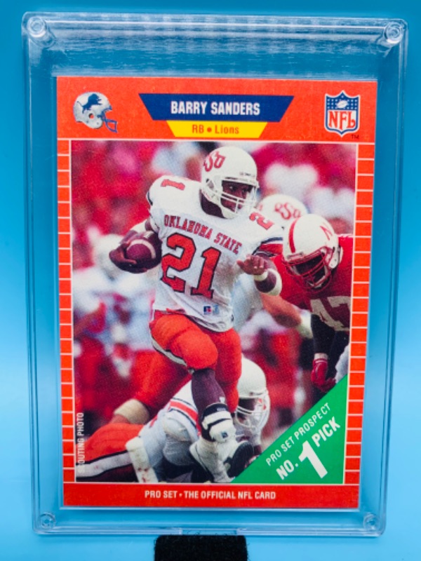 Photo 1 of 279570…pro set Barry Sanders rookie card 494 in hard plastic case  1989