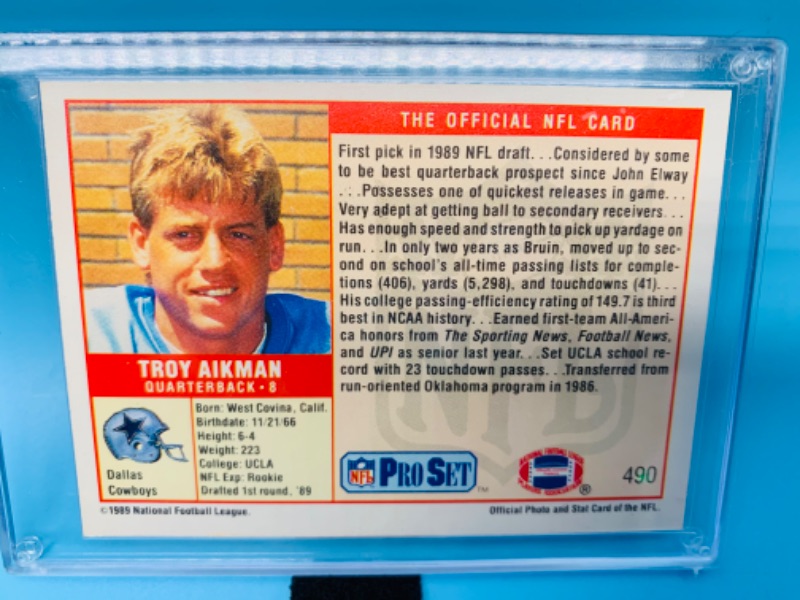 Photo 2 of 279571…pro set Troy aikman rookie card 490 in hard plastic case  1989