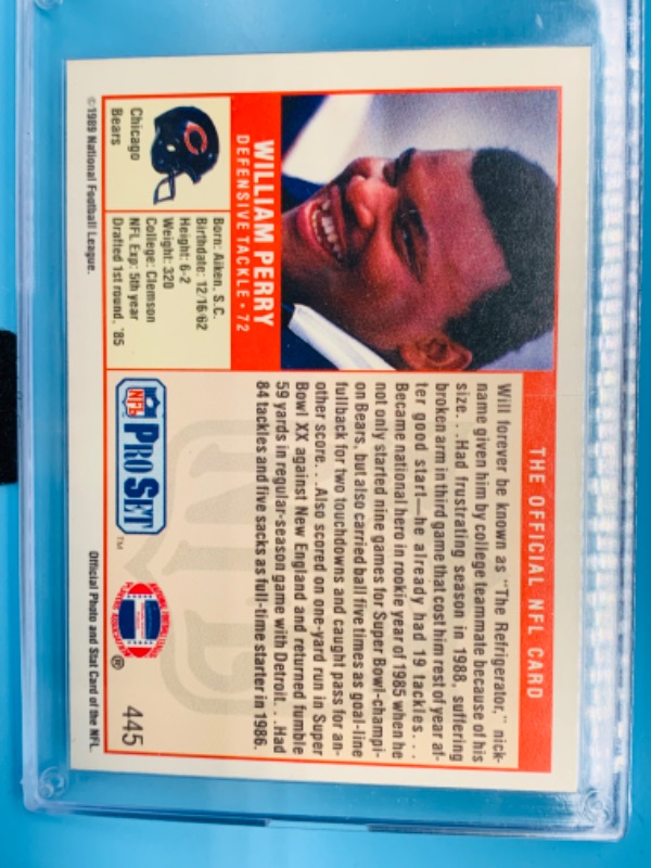 Photo 2 of 279586…pro set William Perry the refrigerator card 445 in hard plastic case