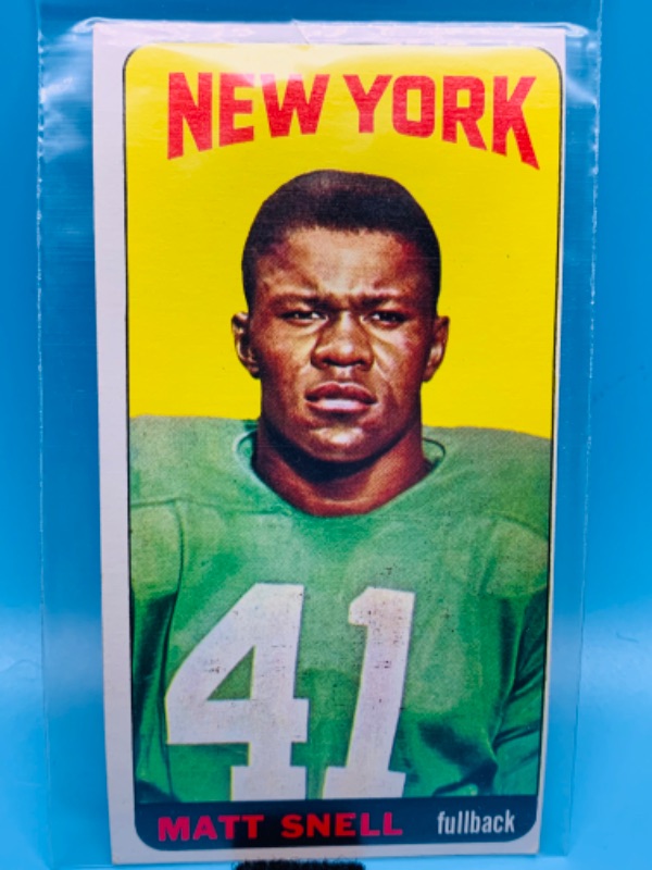 Photo 1 of 279625…  Topps 1965 tall boy football card in plastic sleeve 