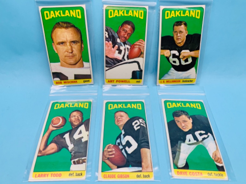 Photo 1 of 279632…  6 Topps 1965 tall boy Raiders football cards in plastic sleeves 