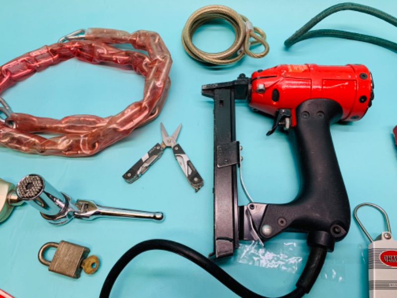 Photo 1 of 279649…misc tools and garage items - gator grip socket, gerber all purpose tool, spring scale and more 