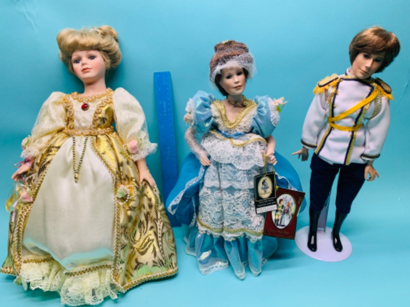Photo 1 of 279712…2 porcelain Cinderella and 1 porcelain prince doll