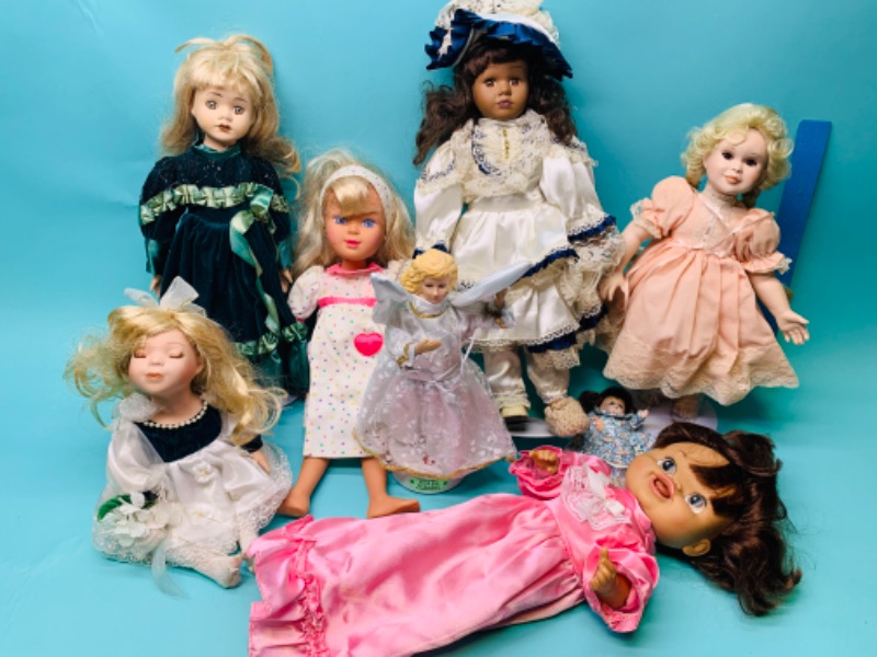 Photo 1 of 279725…8 dolls- some porcelain, some vintage, some may be missing parts