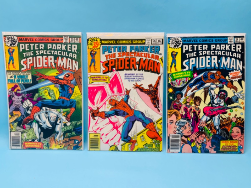 Photo 1 of 279769…3 vintage $.35 cents  Spider-Man comics in plastic sleeves 