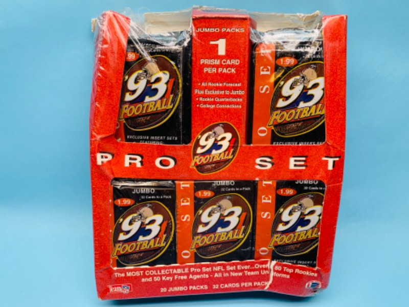 Photo 1 of 279812…sealed 1993 pro set football trading cards. 20 jumbo packs - 32 cards per pack