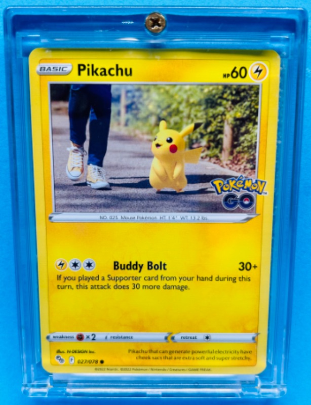 Photo 1 of 279935…Pokémon pikachu card 027/078 in hard plastic case 