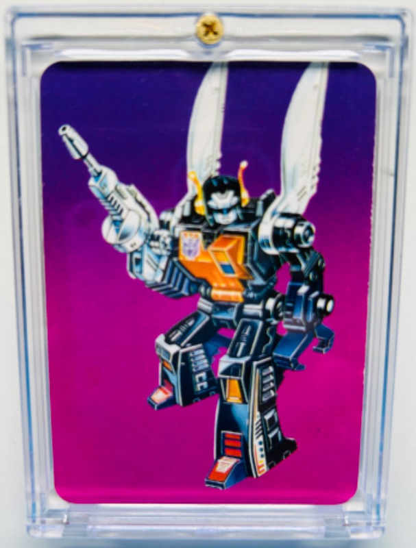 Photo 1 of 279936…rare purple variant vintage 1985 transformers Kickback card 113 series 1 in hard plastic case 