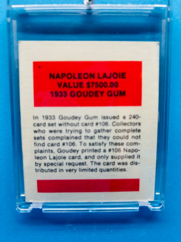 Photo 2 of 279937…reprint Napoleon Larry Lajoie 1933 Goudey gum card  in hard plastic case 