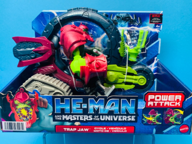 Photo 1 of 281536…he-man masters of the universe Trapjaw and cycle toy in original box 