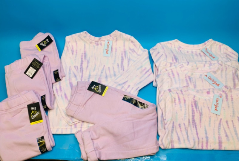Photo 1 of 281559… 4 long sleeve shirts with 4 jogger sweats girls size large 10-12 violet/pink  with tags $15.00 x 4=60 $12 x 4 = 48.00