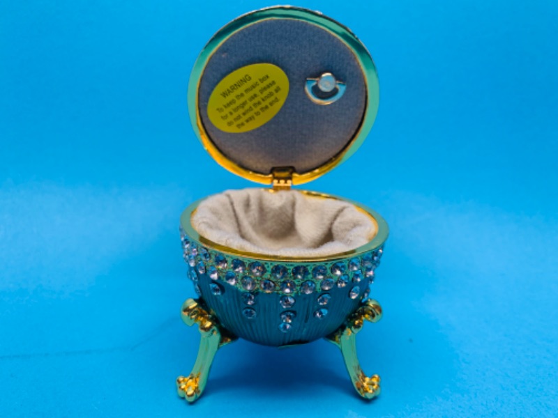 Photo 1 of 281672…  4” impulse jeweled and crystal enamel hinged musical trinket box in  box 