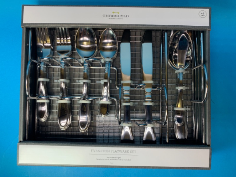 Photo 7 of 281749… threshold 45 piece Evanston flatware set serving utensils and tray included 