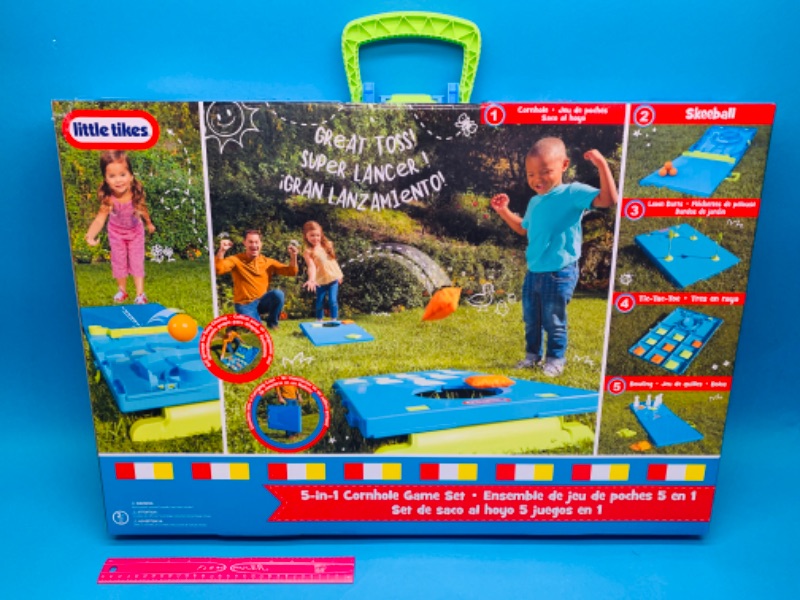 Photo 1 of 281777… xxlarge little tikes 5 in 1 cornhole, lawn darts, skeeball, bowling, tic-tac-toe game set in carrying case 
