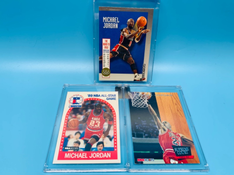 Photo 1 of 281815…3 Michael Jordan trading cards in hard plastic cases 