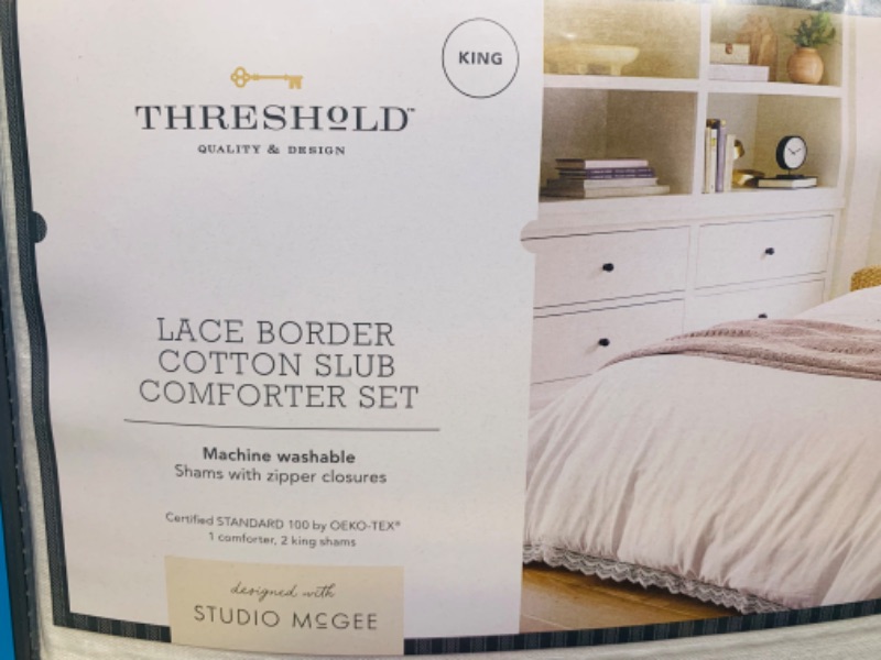 Photo 7 of 281830… studio McGee threshold king size lace border cotton slub comforter set in bag 