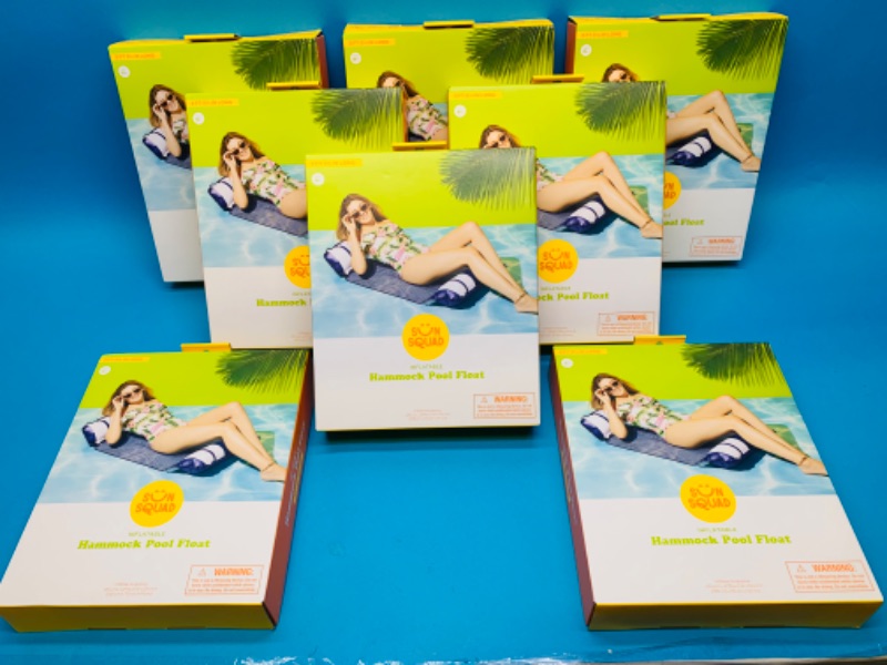 Photo 1 of 281833…  8 sun squad inflatable hammock pool floats in original boxes. $10.00 ea x 8