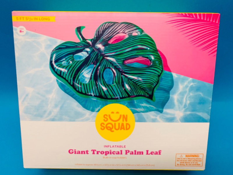 Photo 1 of 281841…. giant inflatable tropical palm leaf pool float in box over 5 foot with drink holders $25.00 