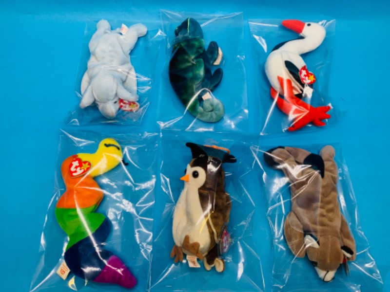 Photo 1 of 281851…6 TY beanie babies in plastic bags 