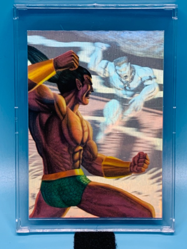 Photo 1 of 281990…flair marvel annual holoblast card Namor vs. Llyron card 11 in hard plastic case 