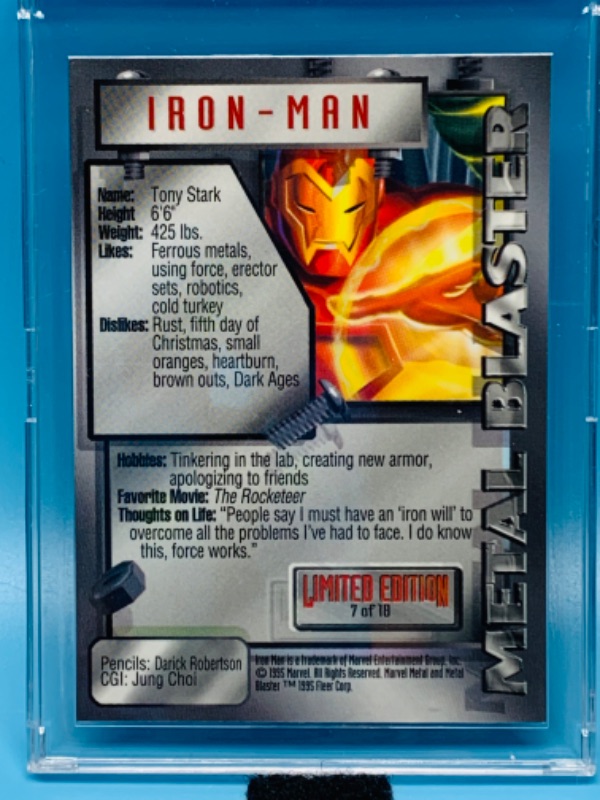 Photo 1 of 281991…iron-man marvel metal blaster card 7 in hard plastic case 