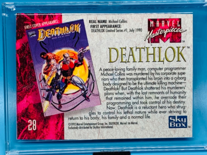 Photo 2 of 281993…1992 marvel masterpieces deathlok card 28 in hard plastic case 