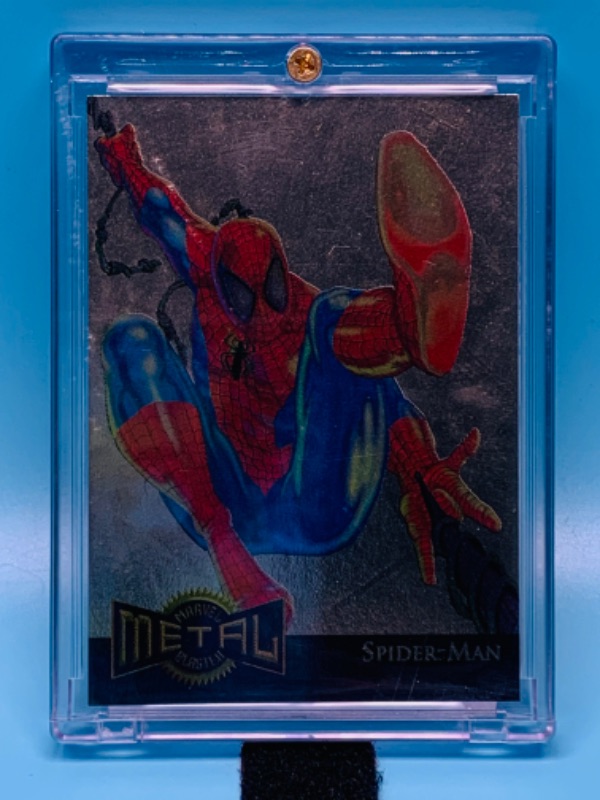 Photo 2 of 281994…marvel metal gold blaster Spider-Man card 12 limited edition in hard plastic case 