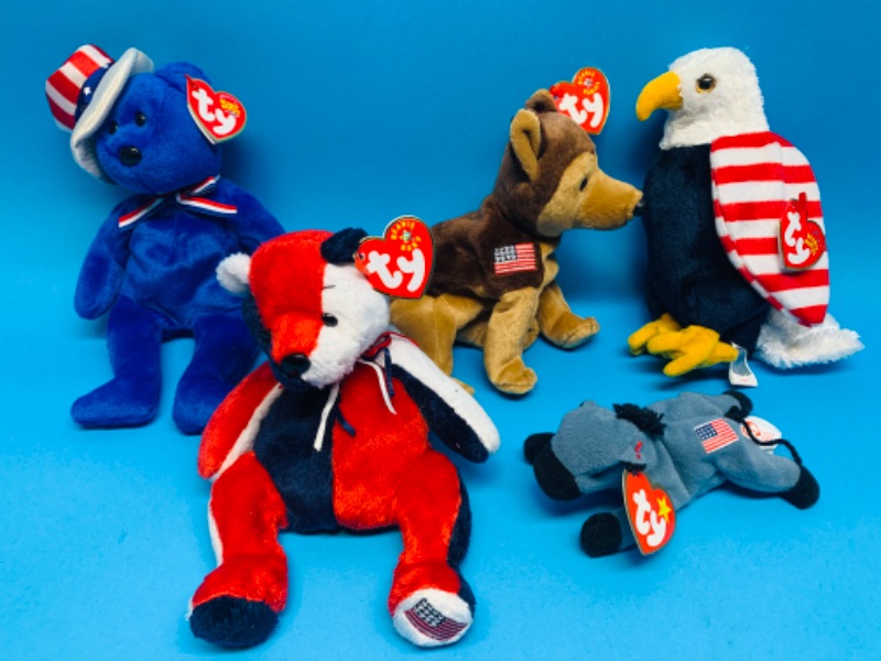 Photo 1 of 282425…5 patriotic TY beanie babies in plastic bags 