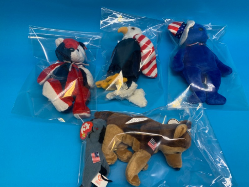 Photo 2 of 282425…5 patriotic TY beanie babies in plastic bags 