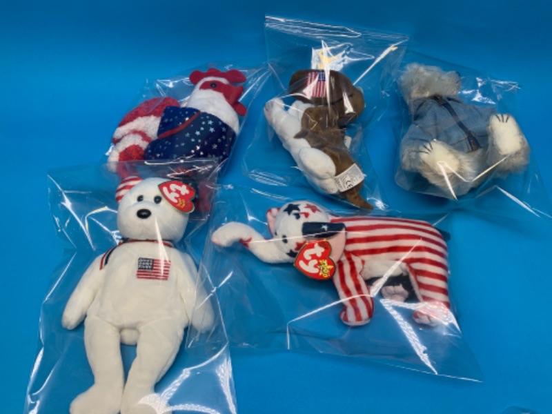 Photo 3 of 282426…5 patriotic TY beanie babies in plastic bags 