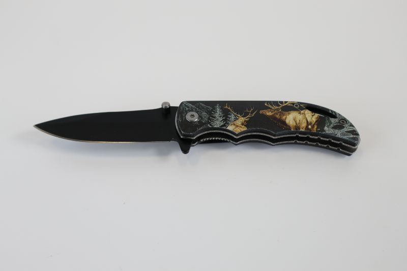 Photo 1 of BLACK POCKET KNIFE WITH MOOSE TREES AND MOUNTAINS NEW