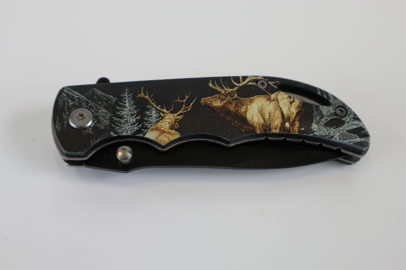 Photo 2 of BLACK POCKET KNIFE WITH MOOSE TREES AND MOUNTAINS NEW