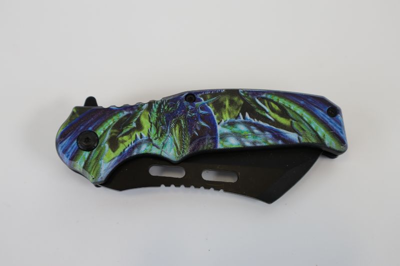 Photo 2 of BLUE GREEN AND BLACK DRAGON POCKET KNIFE NEW 