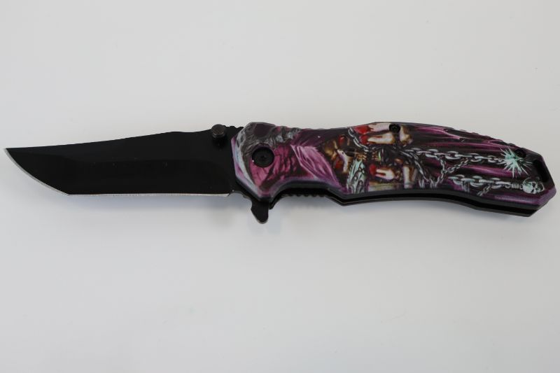 Photo 1 of PINK AND PURPLE SKULL AND CHAINS POCKET KNIFE NEW 