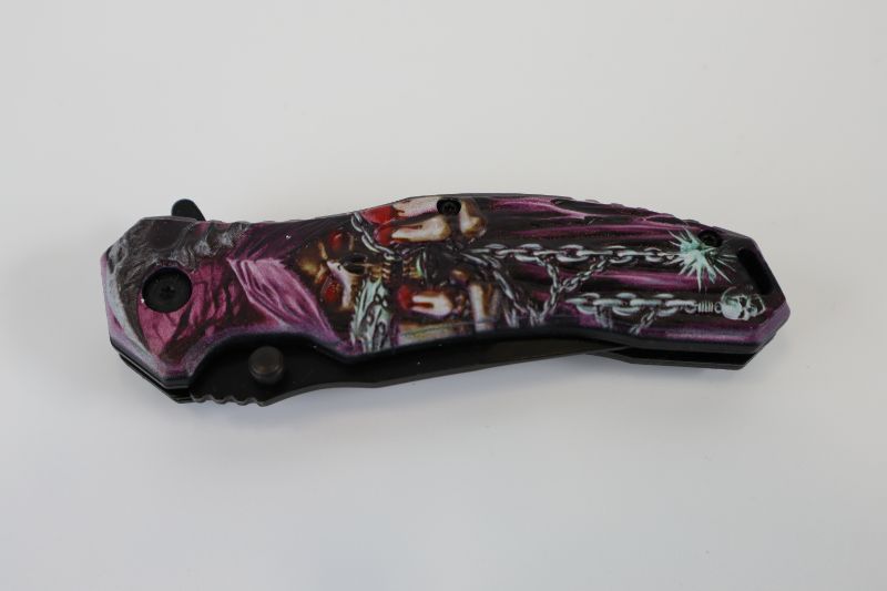 Photo 2 of PINK AND PURPLE SKULL AND CHAINS POCKET KNIFE NEW 