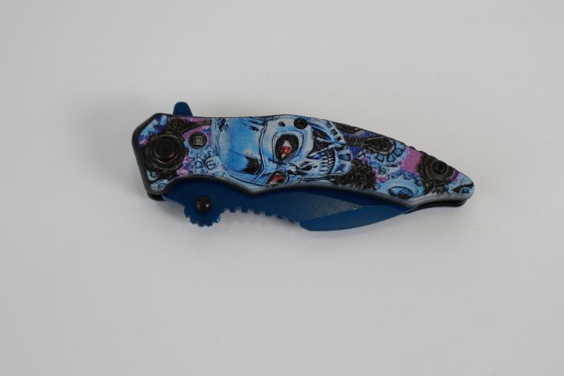 Photo 2 of BLUE AND PURPLE MECHANICAL SKULL POCKET KNIFE NEW