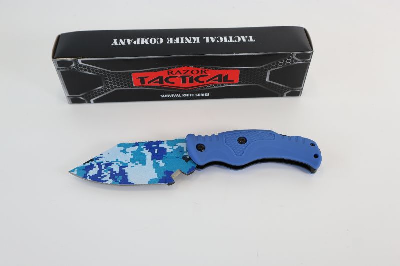 Photo 1 of BLUE CAMO TACTICAL KNIFE NEW