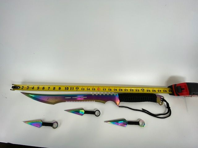 Photo 2 of RAINBOW THROWING KNIVES WITH SWORD NEW 