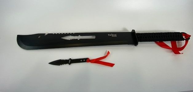 Photo 1 of BLACK WITH RED RIBBON THROWING KNIFE AND SWORD NEW 